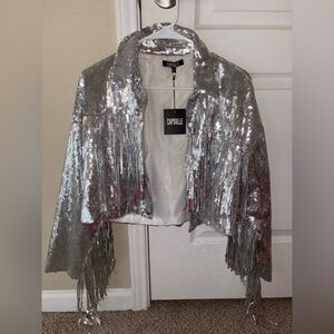 Capsule Silver Sequin Fringe Jacket